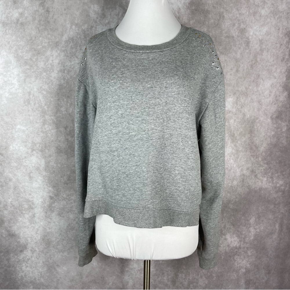 The Kooples Sport Gray Star Studded Sleeve Crewneck Sweatshirt Women's Sz 2 US M